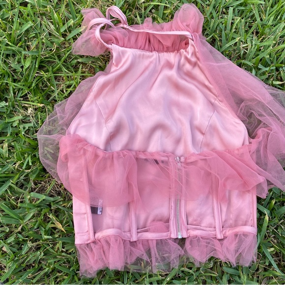 REVOLVE NBD SILAS TULLE Pink Ruffle Halter Top S - Picture 5 of 8